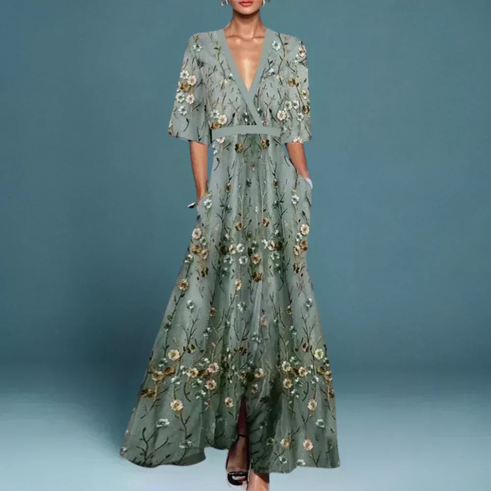 CLARISSA™ | Belted Floral Maxi Dress