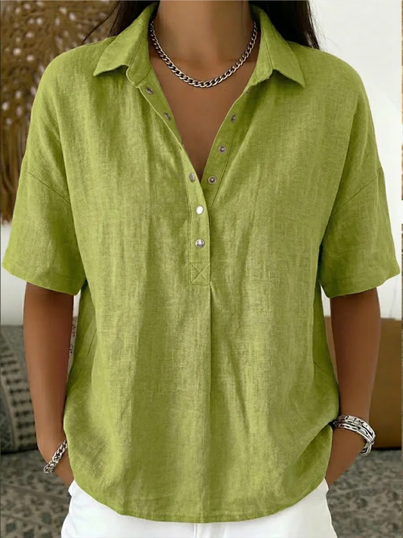 KRISTINA™ | Collared Henley Blouse