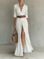 CASSIA™ | Collared Linen Maxi Dress